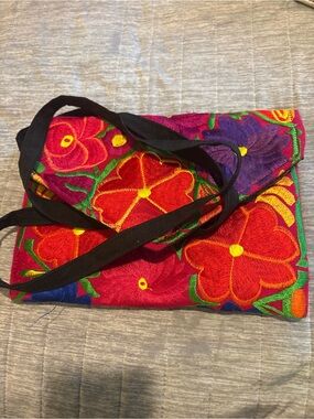 Handcrafted Floral Embroidered Women’s Crossbody Bag - Red & Purple